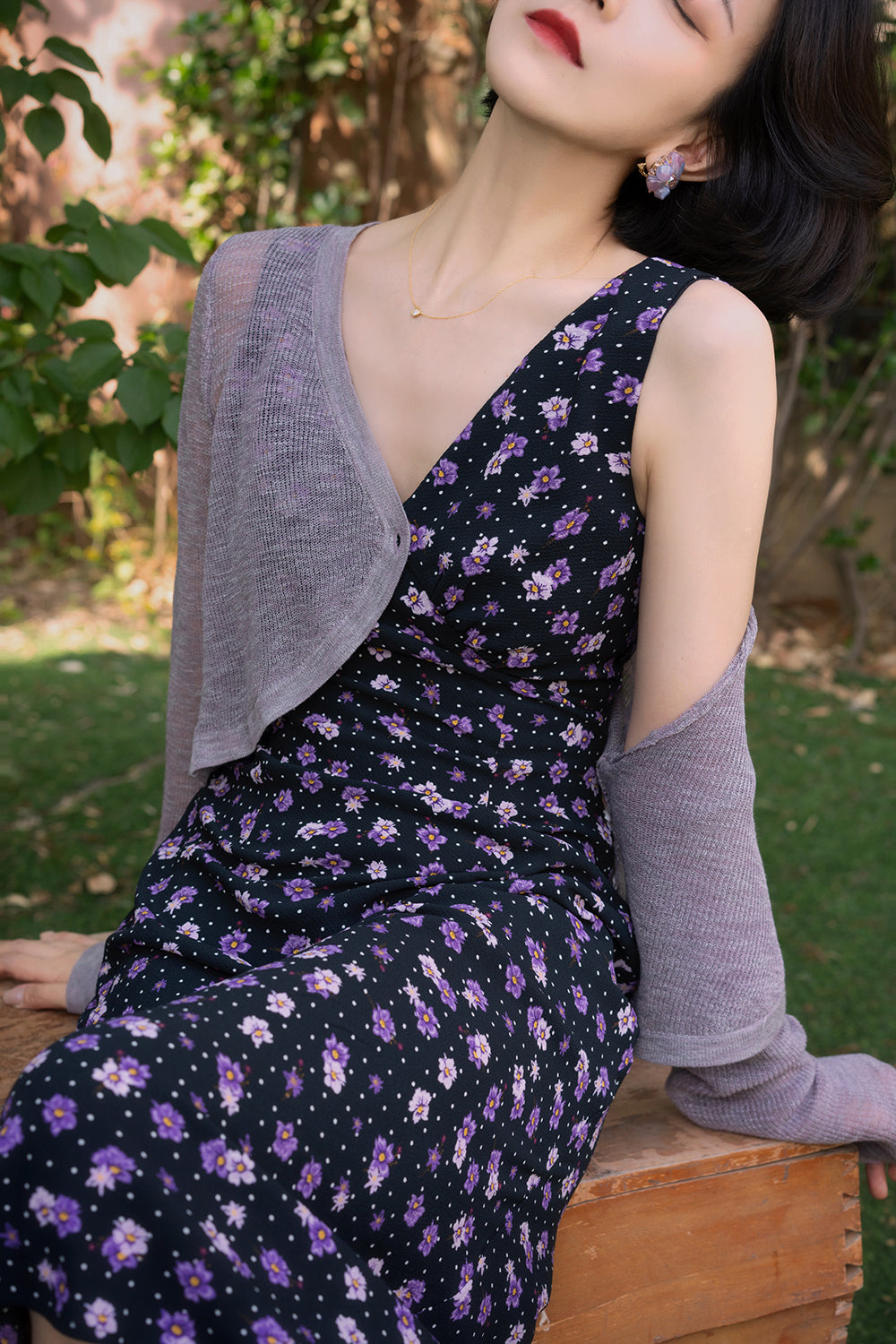 Violet pattern retro sleeveless dress