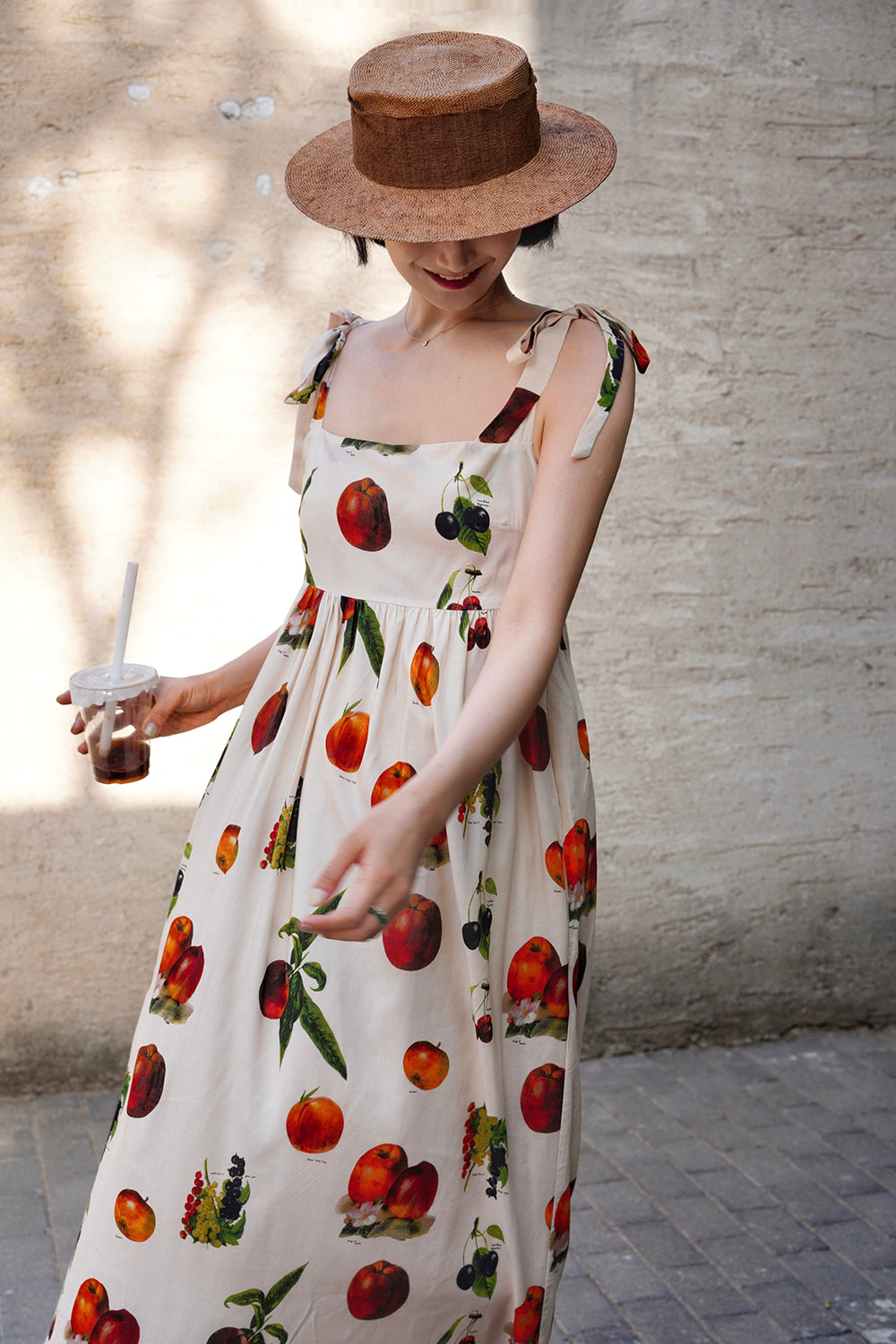 Fruit specimen strap long dress