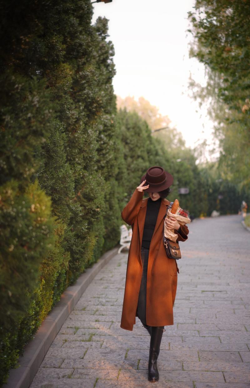 Gray Brown Lady Classical Long Wool Coat