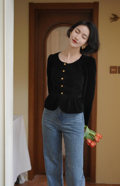 Black lady velvet short jacket