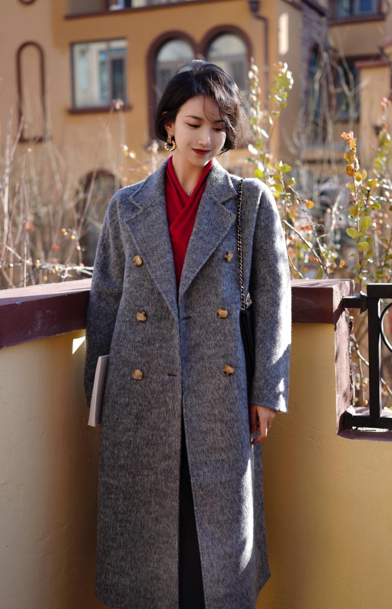 Black Ash Lady Long Wool Coat