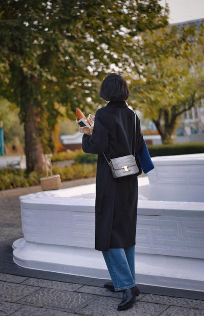 Jet Black Lady Classical Long Wool Coat