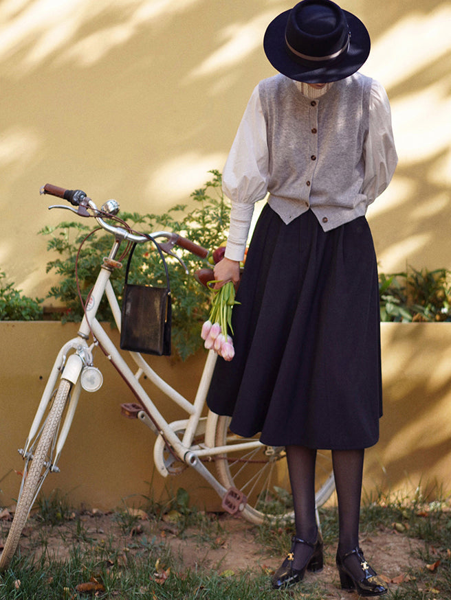 Dark blue lady retro umbrella skirt