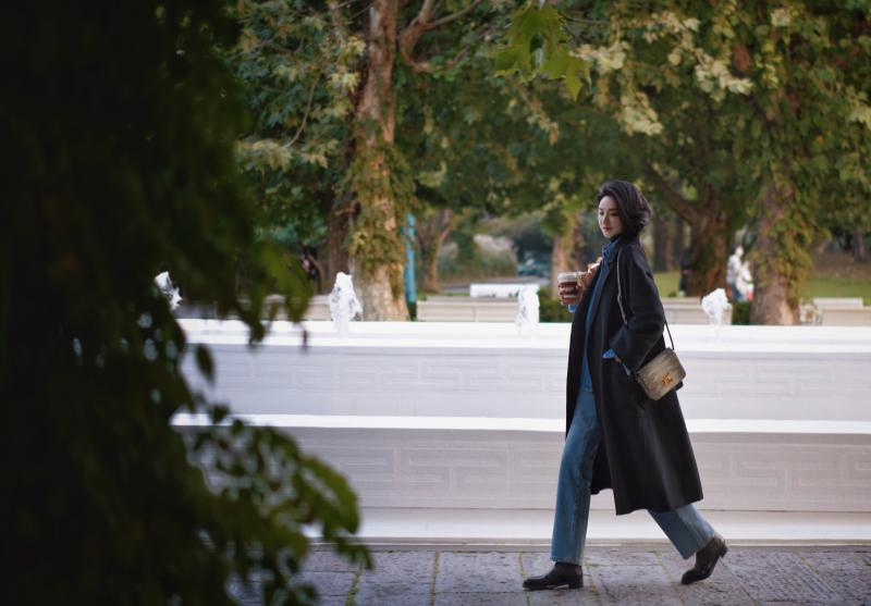 Jet Black Lady Classical Long Wool Coat