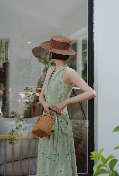 Gray green wrap sleeveless dress