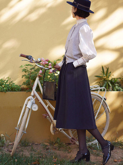 Dark blue lady retro umbrella skirt