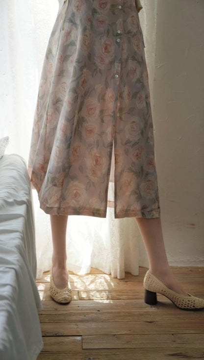 Light red rose pattern melting dress