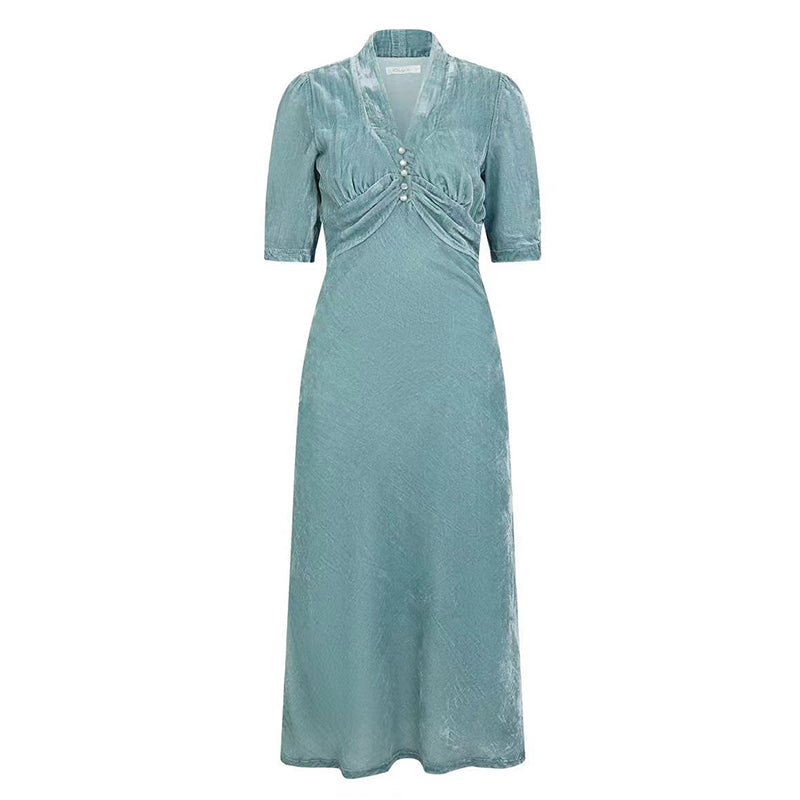 light blue lady velvet dress