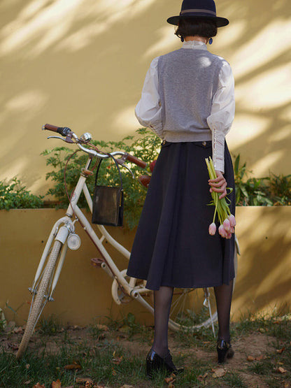 Dark blue lady retro umbrella skirt