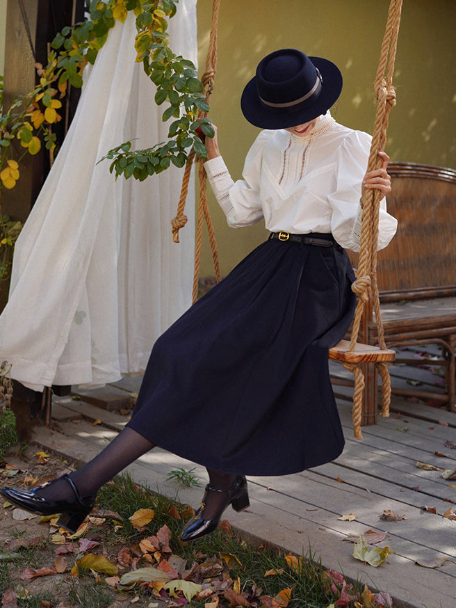 Dark blue lady retro umbrella skirt