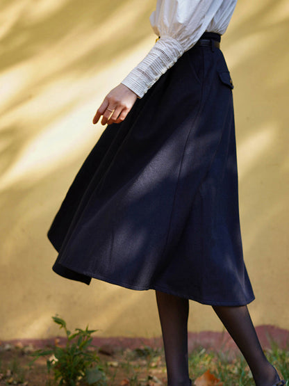 Dark blue lady retro umbrella skirt