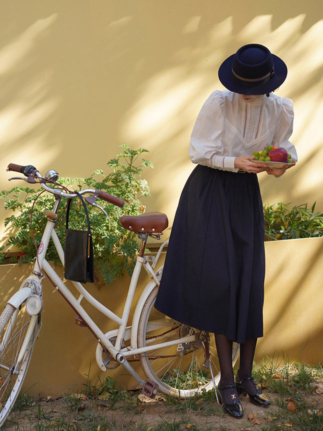 Dark blue lady retro umbrella skirt