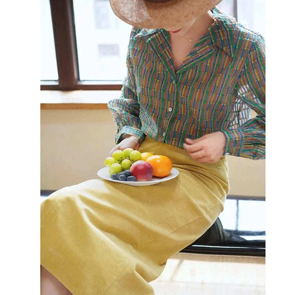 Dandelion colored corduroy tight slit skirt