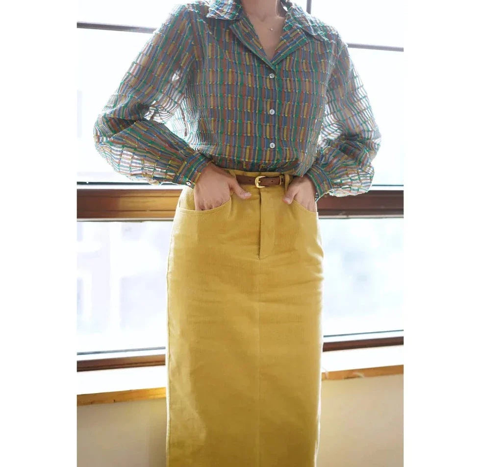 Dandelion colored corduroy tight slit skirt