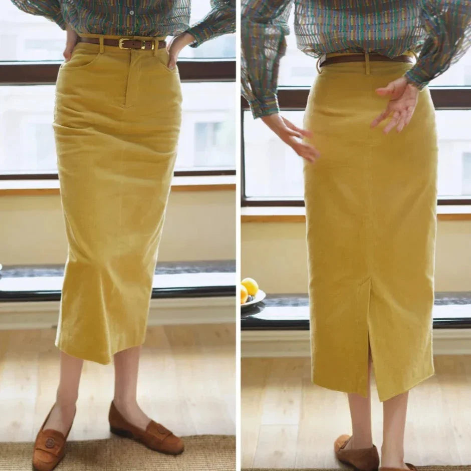 Dandelion colored corduroy tight slit skirt