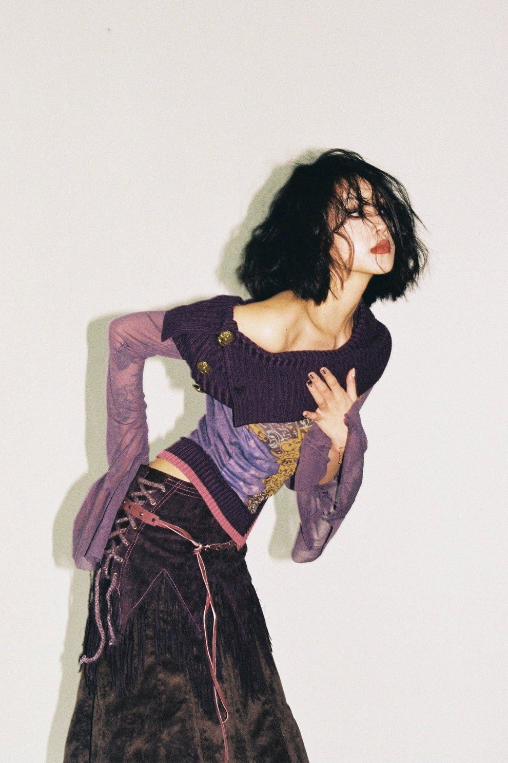 Purple Floral Knit Mesh Top