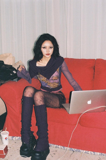 Purple Floral Knit Mesh Top