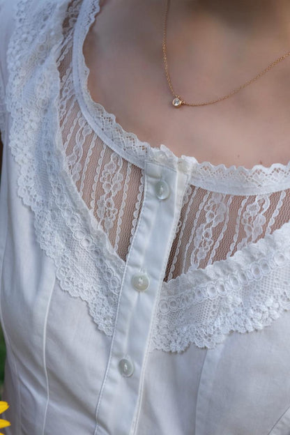 Pure white embroidered flare French blouse