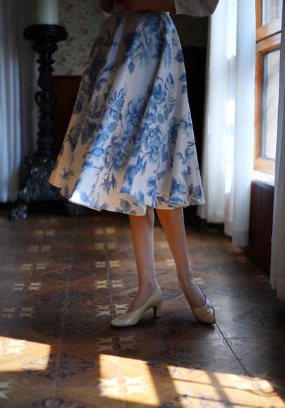 blue floral hepburn skirt