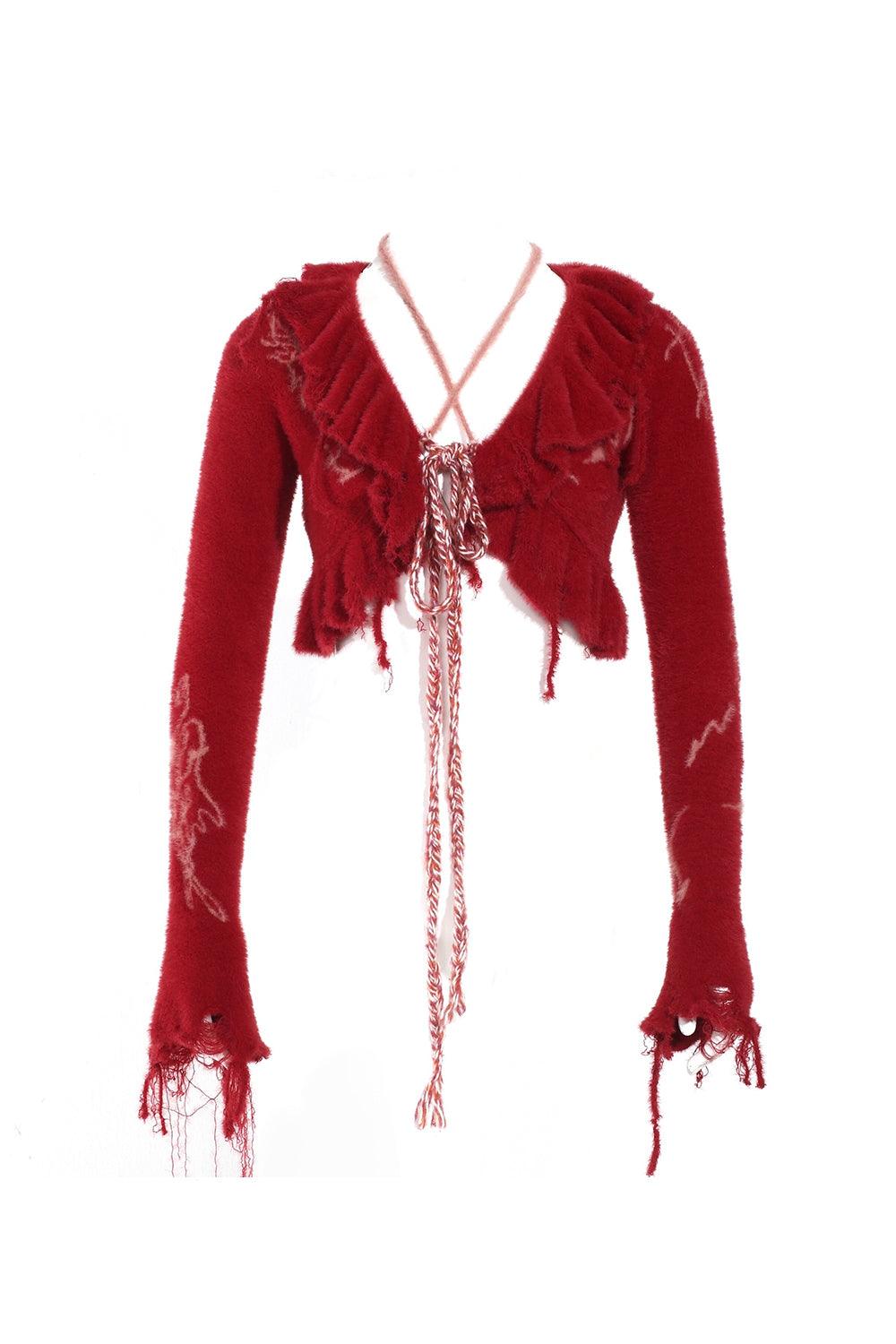 Cropped Knit Cardigan Red