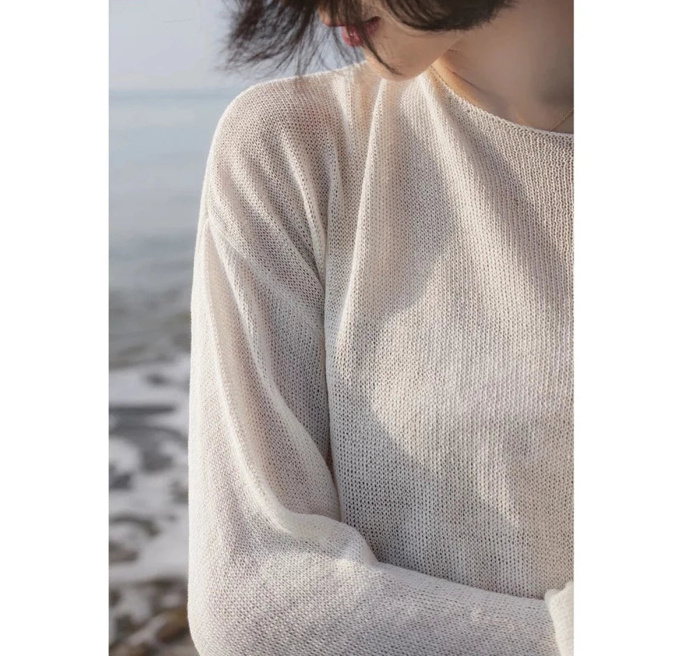 Melting see-through down shoulder knit