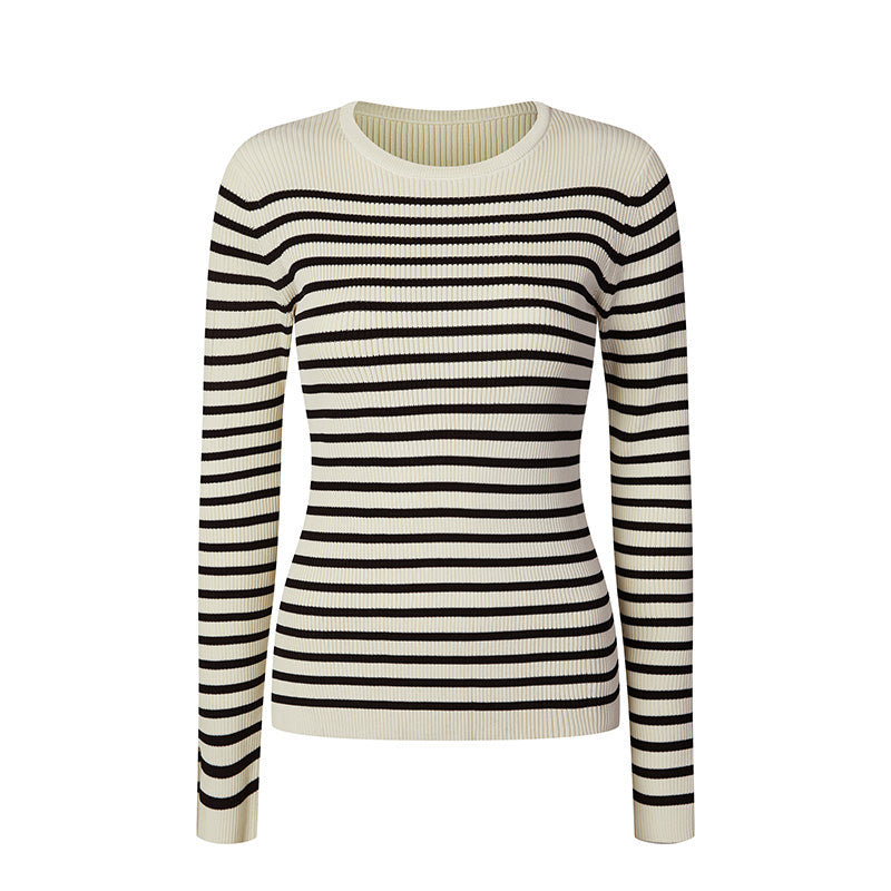 Black and white striped slim knit