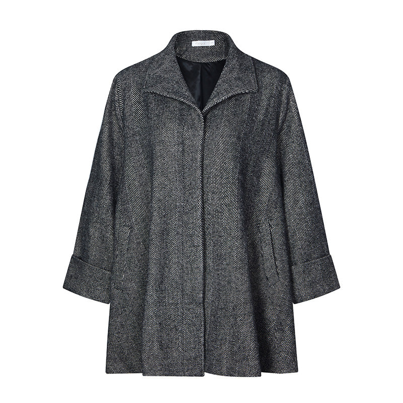 Black lady herringbone wool coat