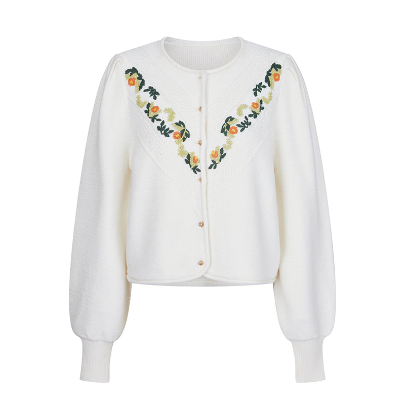 Knitted cardigan with floral embroidery