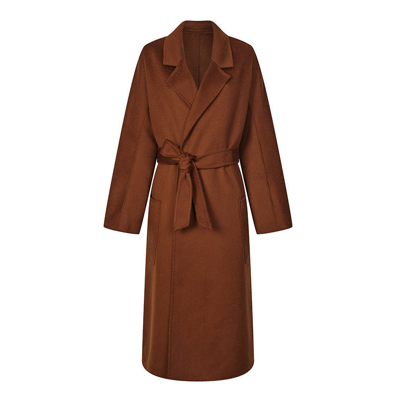 Gray Brown Lady Classical Long Wool Coat