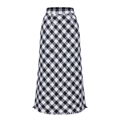 plaid high waist tweed skirt