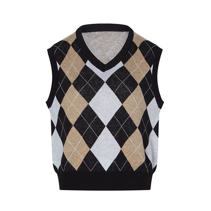 Rhombus Plaid Retro Knit Vest