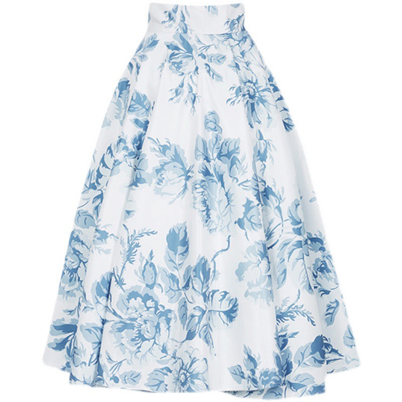 blue floral hepburn skirt