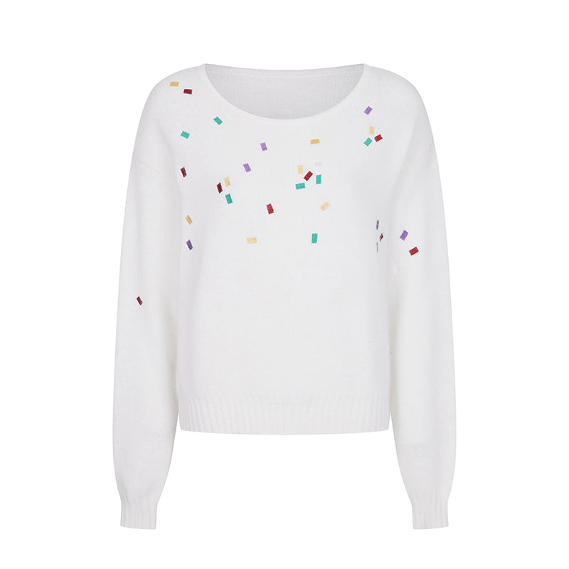 Confetti embroidery knit sweater